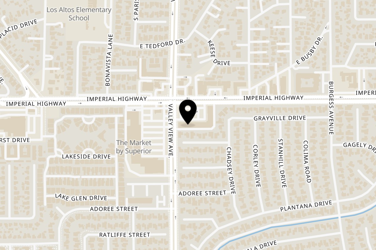 Map showing the location of Mariscos Villa Del Mar La Mirada on 14222 Imperial Hwy. in La Mirada